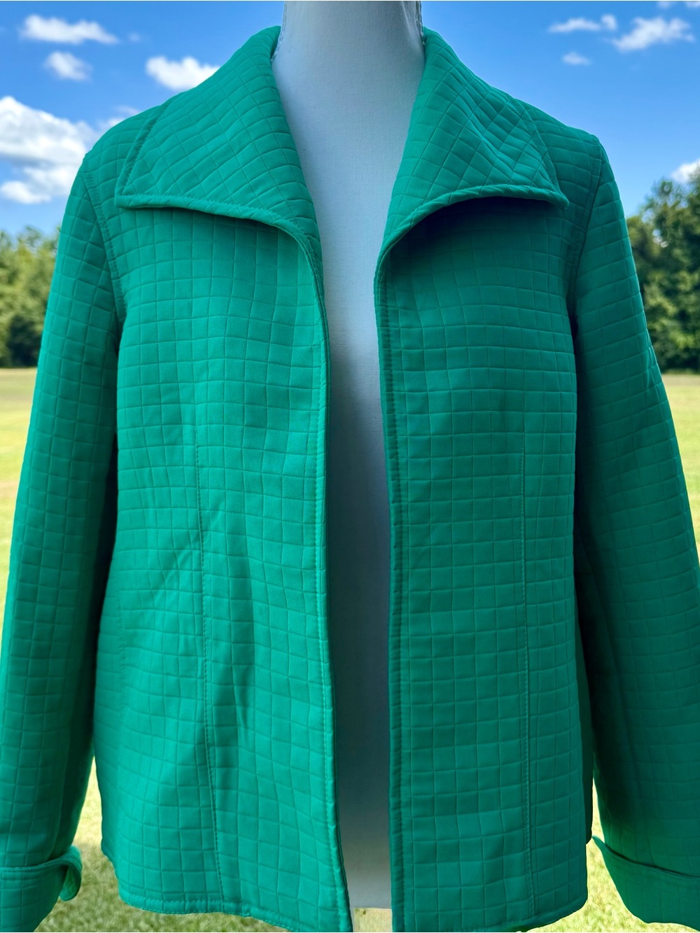 For Cynthia Quilted Green Open-Front Blazer